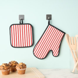 Modern rood en wit gestreept ovenwant & pannenlap set