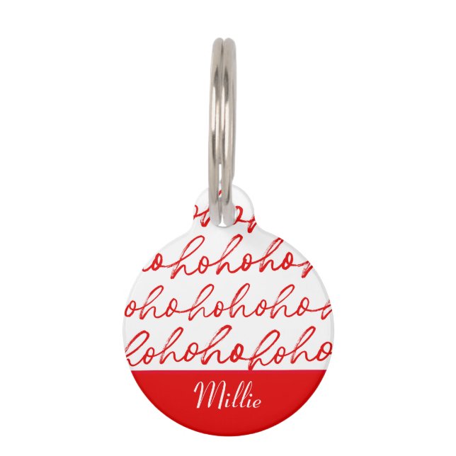 Modern rood en wit kerstscript patroon huisdierpenning (Voorkant)