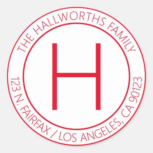 Modern rood en wit retouradres of product ronde sticker (Voorkant)