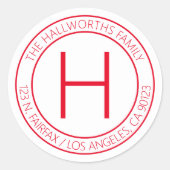 Modern rood en wit retouradres of product ronde sticker (Voorkant)
