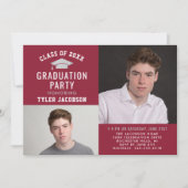 Modern Rood en Zilver 2025 Foto Afstuderen Party Kaart (Voorkant)