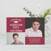 Modern Rood en Zilver 2025 Foto Afstuderen Party Kaart (Staand voorkant)