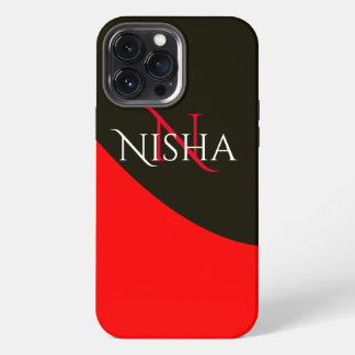 Modern rood en zwart abstract monogram iPhone 13 pro max hoesje