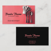 Modern rood en zwart Chef Pet en zilverwerk Visitekaartje (Voorkant / Achterkant)