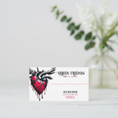 Modern rood en zwart druipend hart Tattoo artiest Visitekaartje (Staand voorkant)