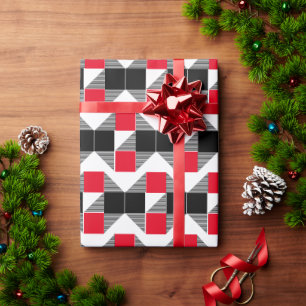 Modern rood en zwart geometrisch kleurenblok cadeaupapier