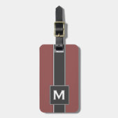 Modern rood en zwart, gepersonaliseerd monogram bagagelabel (Voorkant verticaal)