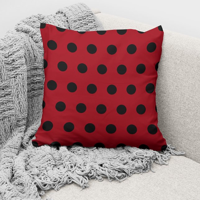 Modern rood en zwart polka dots patroon kussen (Creator heeft geüpload)