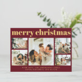 Modern Rood | Familiefoto Collage Kerstmis Feestdagenkaart (Staand voorkant)