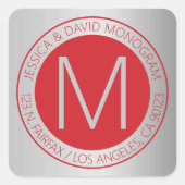 Modern rood & faux zilver retour adres label (Voorkant)