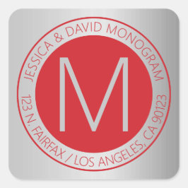 Modern rood & faux zilver retour adres label