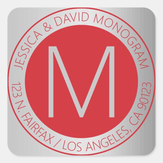 Modern rood & faux zilver retour adres label (Voorkant)