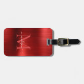 Modern Rood Geborsteld Metalen Folie Script Monogr Bagagelabel (Voorkant horizontaal)