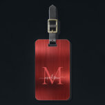 Modern Rood Geborsteld Metalen Folie Script Monogr Bagagelabel<br><div class="desc">Modern Rood Bourgogne Geborsteld Metalen Folie Script Monogram Schattige Bag Label</div>