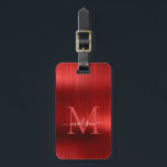 Modern Rood Geborsteld Metalen Folie Script Monogr Bagagelabel<br><div class="desc">Modern Rood Bourgogne Geborsteld Metalen Folie Script Monogram Schattige Bag Label</div>