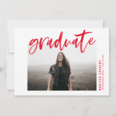 Modern rood geborsteld script afstudeerfeest kaart (Voorkant)