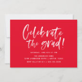 Modern rood geborsteld script afstudeerfeest kaart (Achterkant)