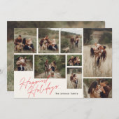 Modern rood & gebroken wit Kerstmis 9 Foto Gelukki Feestdagenkaart (Voorkant / Achterkant)