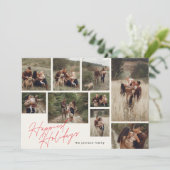 Modern rood & gebroken wit Kerstmis 9 Foto Gelukki Feestdagenkaart (Staand voorkant)