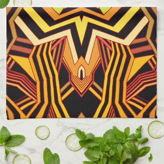 Modern Rood Geel & Zwart Geometrisch Theedoek (Gevouwen)