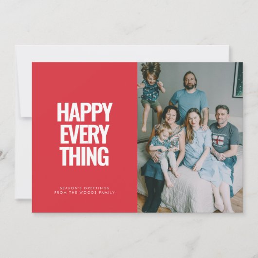Modern Rood Gelukkig Alles Foto Feestdagenkaart (Voorkant)