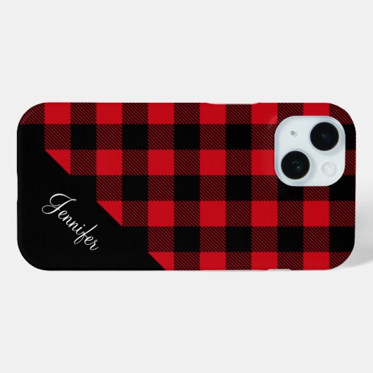 Modern rood geruite check patroonnaam Case-Mate iPhone case (Achterkant (horizontaal))