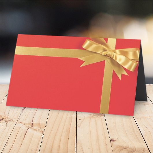 Modern rood geschenk met gouden boog | Vakantie Plaatskaartje