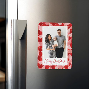 Modern rood Glas in lood vrolijke kerstfoto Magneet