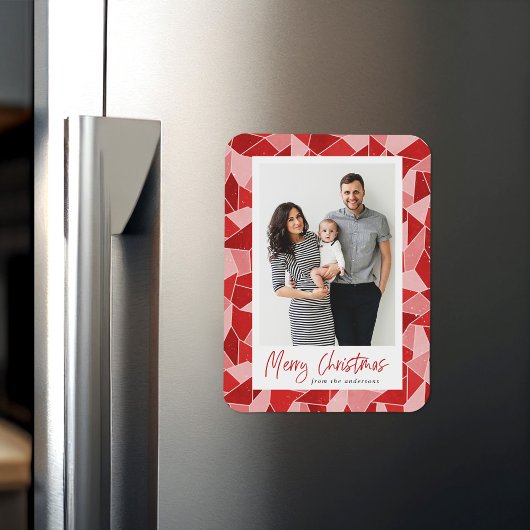 Modern rood Glas in lood vrolijke kerstfoto Magneet