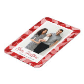 Modern rood Glas in lood vrolijke kerstfoto Magneet (Linkerzijde)