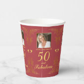 Modern Rood Goud 50 Fabulous Foto Verjaardag Papieren Bekers (Rechts)