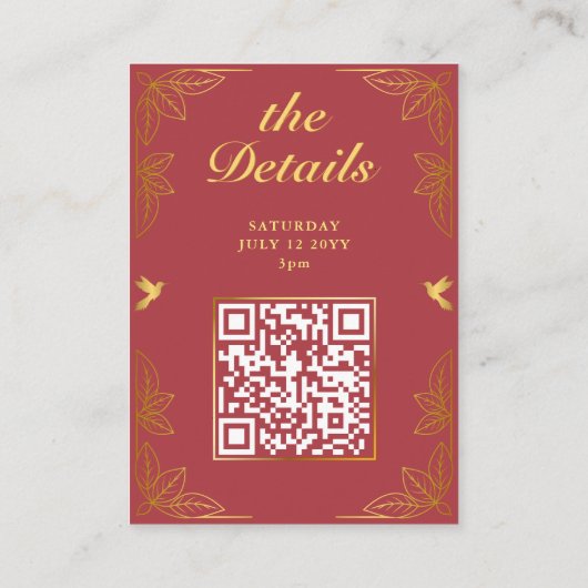 Modern Rood Goud 50 Fabulous Verjaardag QR Code Informatiekaartje (Achterkant)