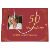 Modern Rood Goud 50 Fabulous Verjaardagsfoto Groot Cadeauzakje (Voorkant)