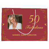 Modern Rood Goud 50 Fabulous Verjaardagsfoto Groot Cadeauzakje (Achterkant)