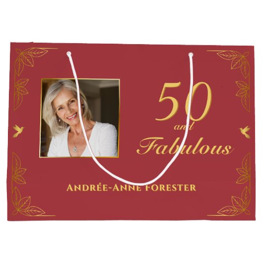 Modern Rood Goud 50 Fabulous Verjaardagsfoto Groot Cadeauzakje (Achterkant)