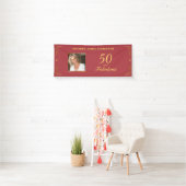 Modern Rood Goud 50 Fabulous Verjaardagsfoto Spandoek (Insitu)