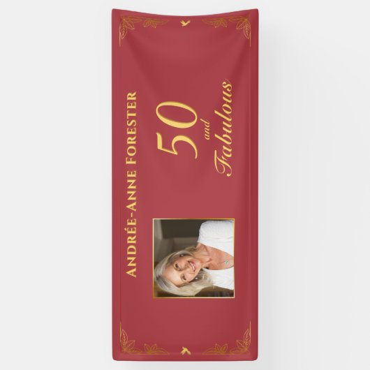 Modern Rood Goud 50 Fabulous Verjaardagsfoto Spandoek (Verticaal)