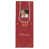 Modern Rood Goud 50 Fabulous Verjaardagsfoto Wijn Cadeautas (Voorkant)