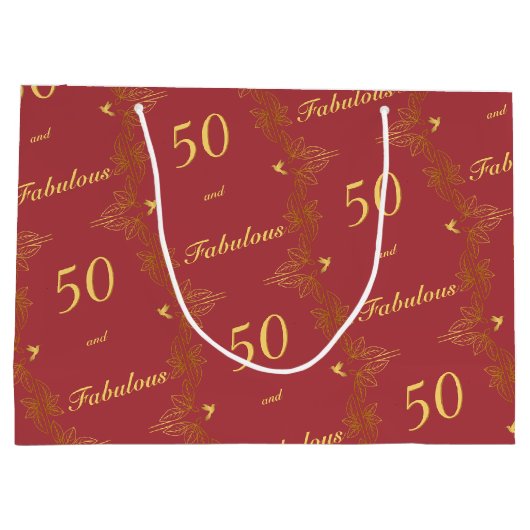 Modern Rood Goud 50 Fantastische Verjaardag Groot Cadeauzakje (Achterkant)