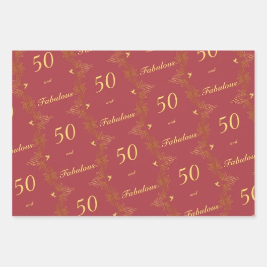 Modern Rood Goud 50 Fantastische Verjaardag Inpakpapier Vel (Voorkant 2)