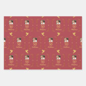 Modern Rood Goud 50 Fantastische Verjaardag Inpakpapier Vel (Voorkant)