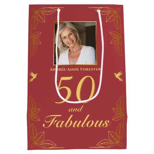 Modern Rood Goud 50 Fantastische Verjaardag Medium Cadeauzakje (Achterkant)