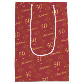 Modern Rood Goud 50 Fantastische Verjaardag Medium Cadeauzakje (Achterkant)