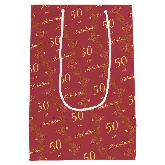 Modern Rood Goud 50 Fantastische Verjaardag Medium Cadeauzakje (Achterkant)