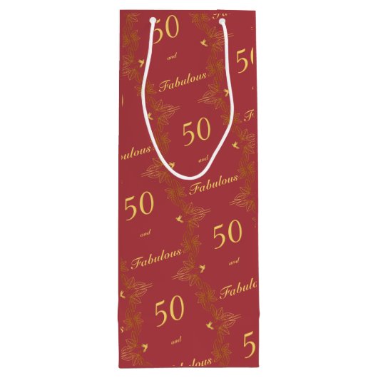 Modern Rood Goud 50 Fantastische Verjaardag Wijn Cadeautas (Achterkant)