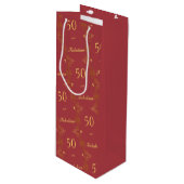 Modern Rood Goud 50 Fantastische Verjaardag Wijn Cadeautas (Voorkant Gekanteld)