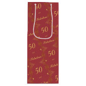Modern Rood Goud 50 Fantastische Verjaardag Wijn Cadeautas (Voorkant)