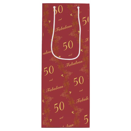 Modern Rood Goud 50 Fantastische Verjaardag Wijn Cadeautas (Voorkant)