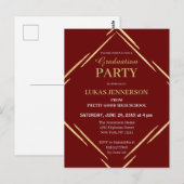 Modern Rood Goud Geometrische 2025 Graduation Part Briefkaart (Voorkant / Achterkant)