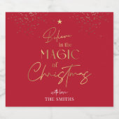 Modern rood goud glitter elegant script kerst likeurfles etiket (Enkel label)